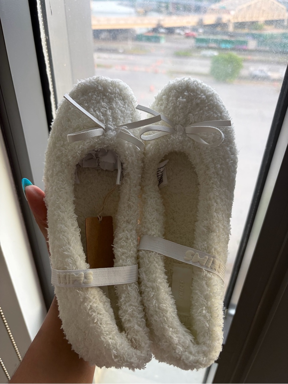 SKIMS Cream Fuzzy Ballet Slippers with Bow